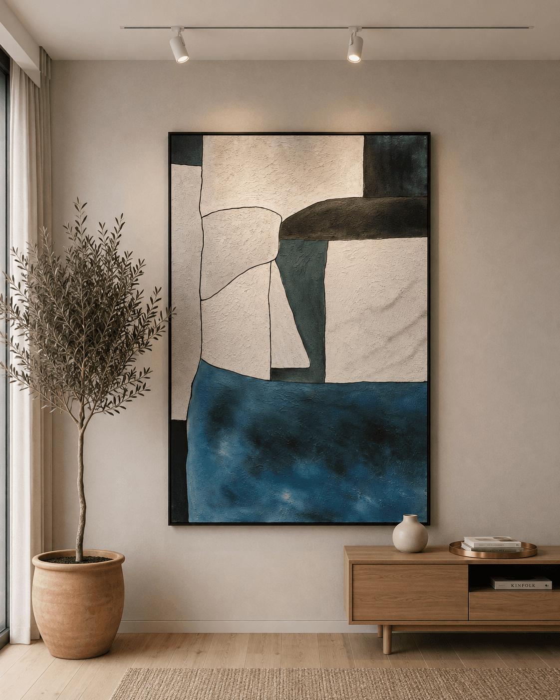 Framed Abstract Geometric Blue Art 120-180cm