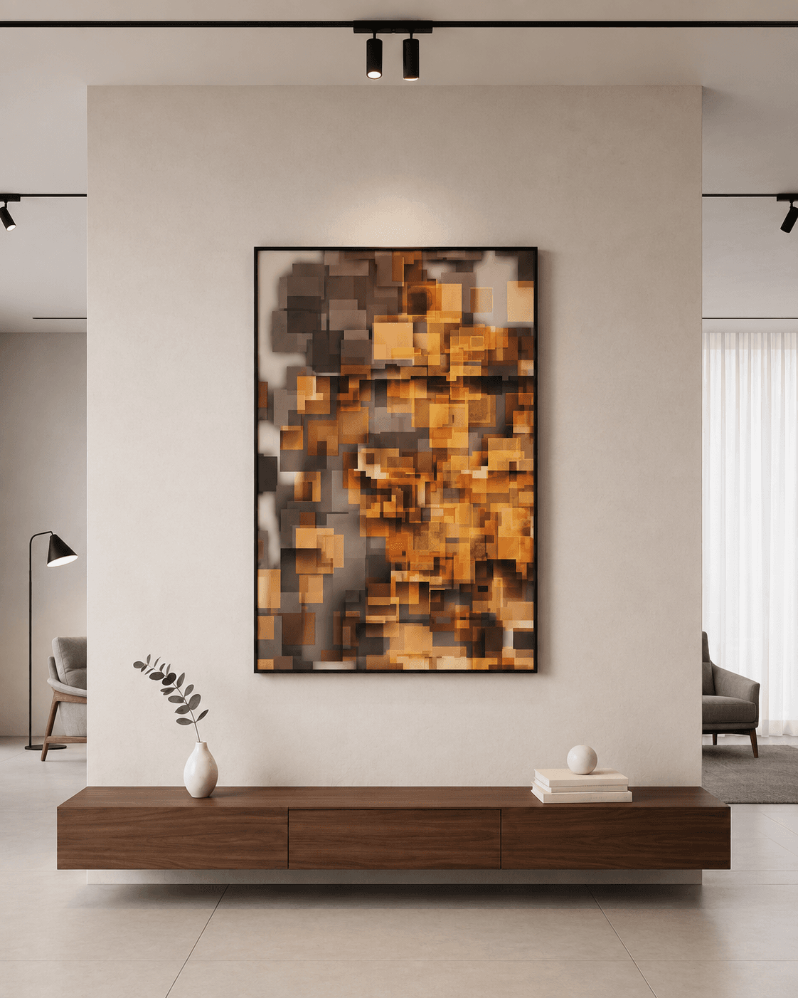 Framed Amber & Orange Mosaic Art