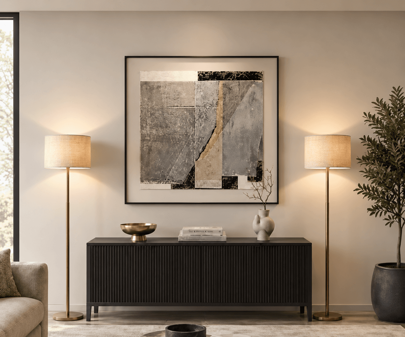 Framed Abstract Geometric Lines – 90x90 cm view 2