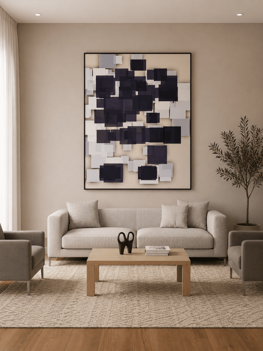 Framed Abstract Pink Flowing Lines 120-150cm