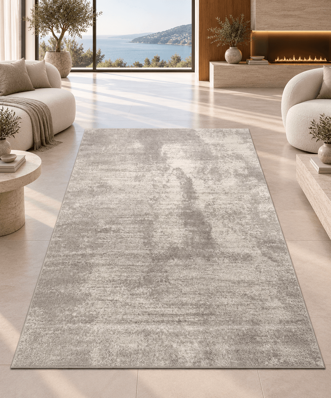 Light Grey Abstract Area Rug