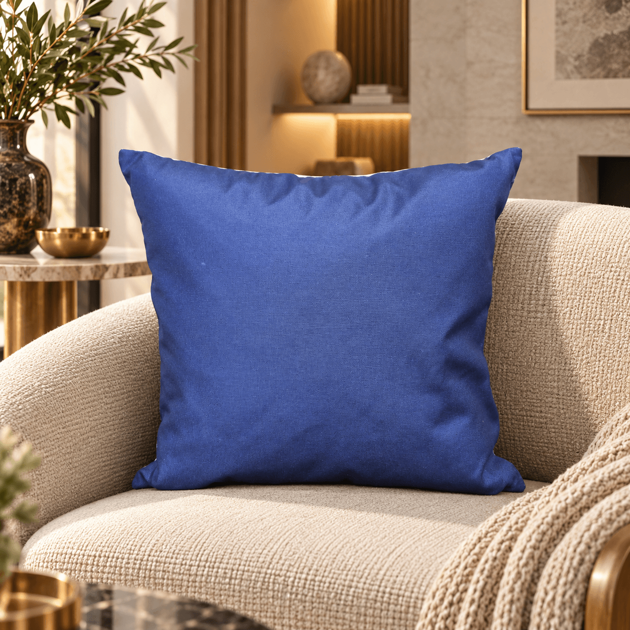 Blue Solid Cushion Cover Design 3521