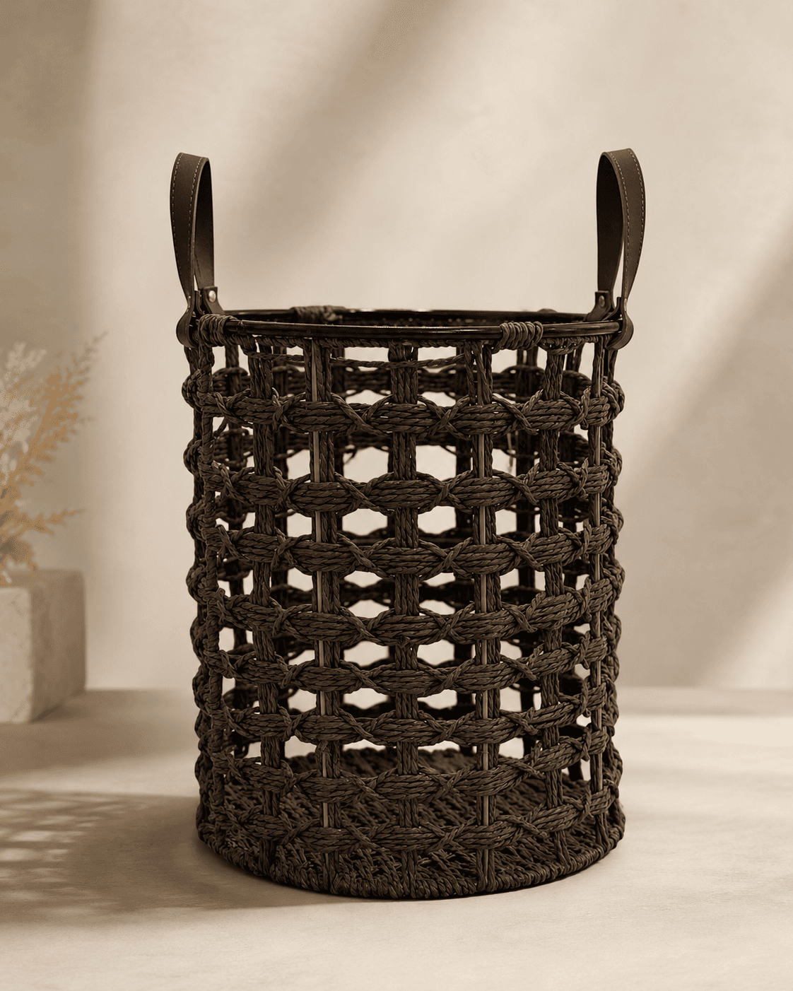 Dark Open-Weave Decorative Basket