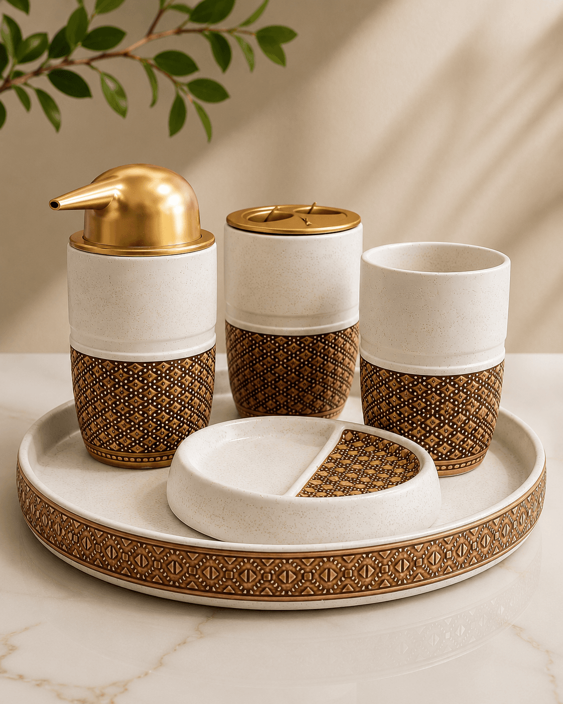 Wooden Tray Soap Dispenser Display Set view 2