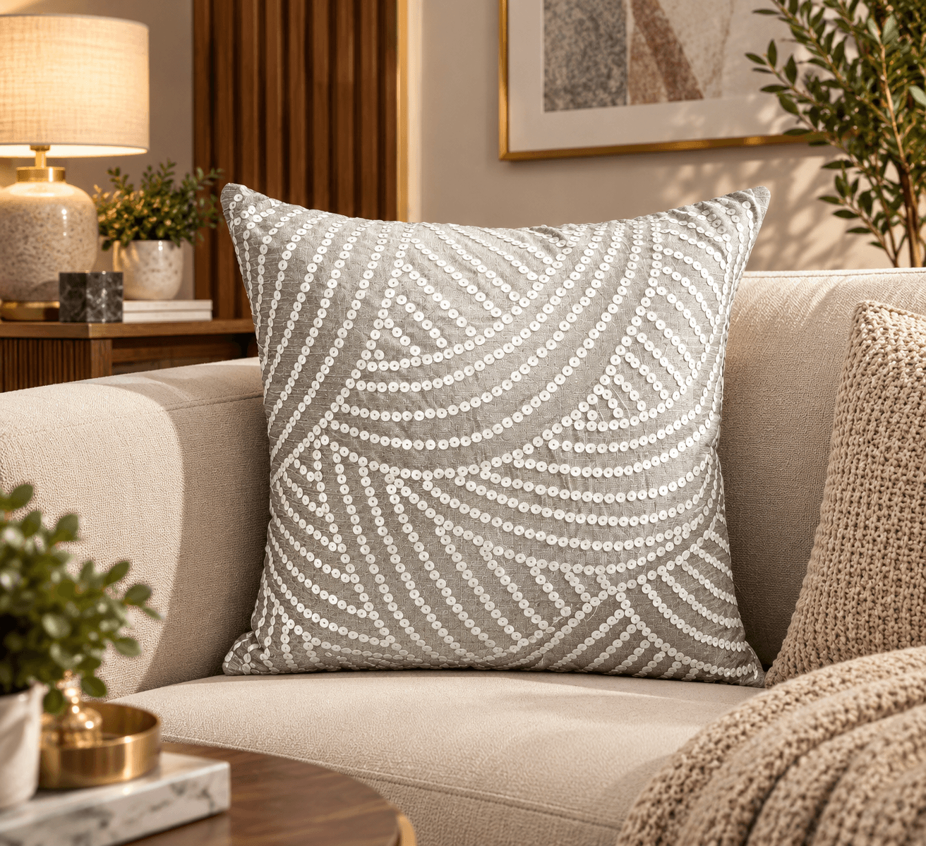 Silver White Wavy Cushion Cover Design 3508