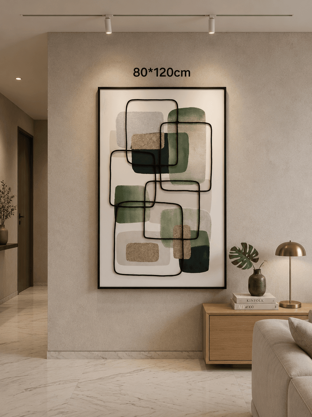 Framed Green Botanical Geometric Art 80-120cm