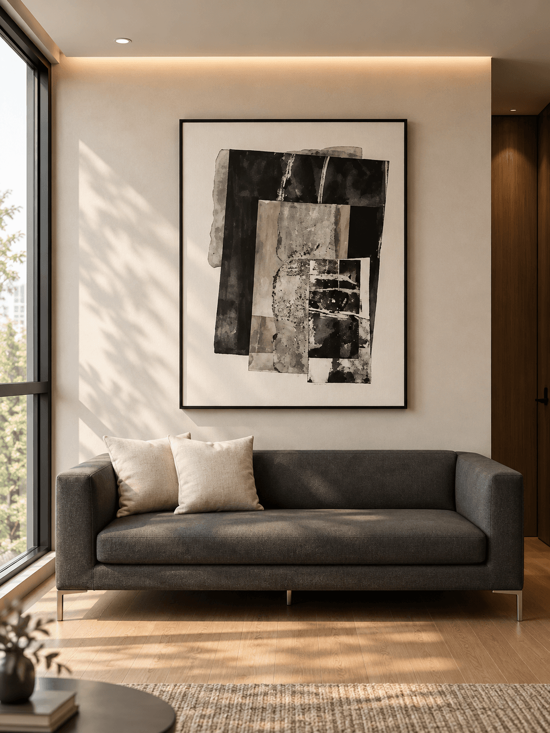Framed B&W Collage Abstract Art 120-150cm view 2