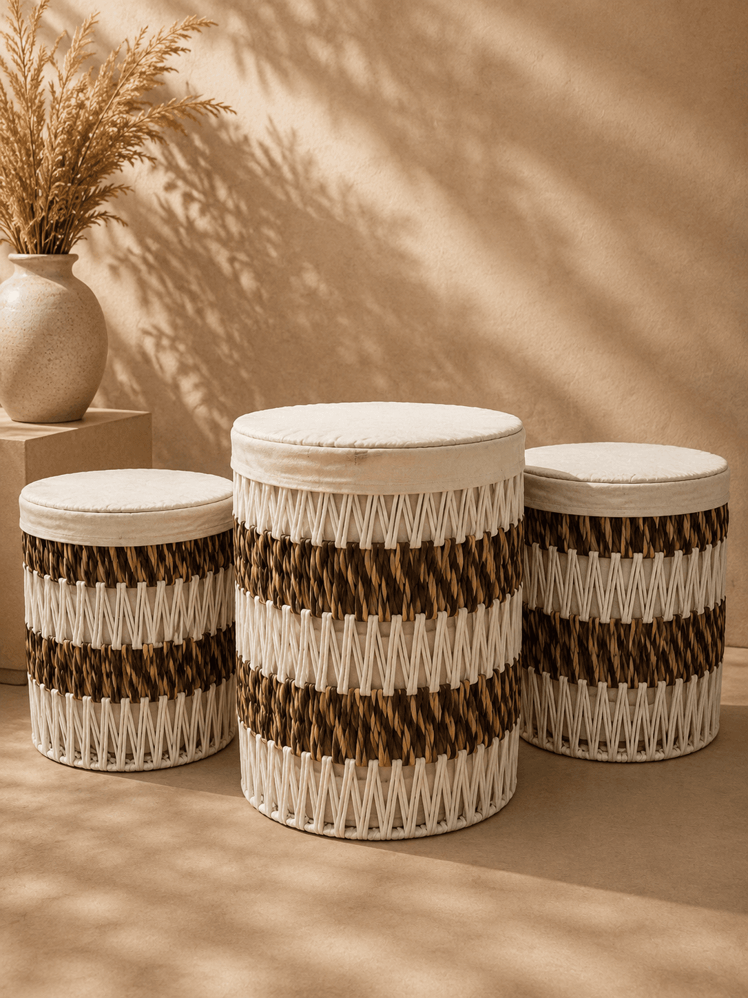 Brown & Cream Woven Basket Set – 3 Sizes