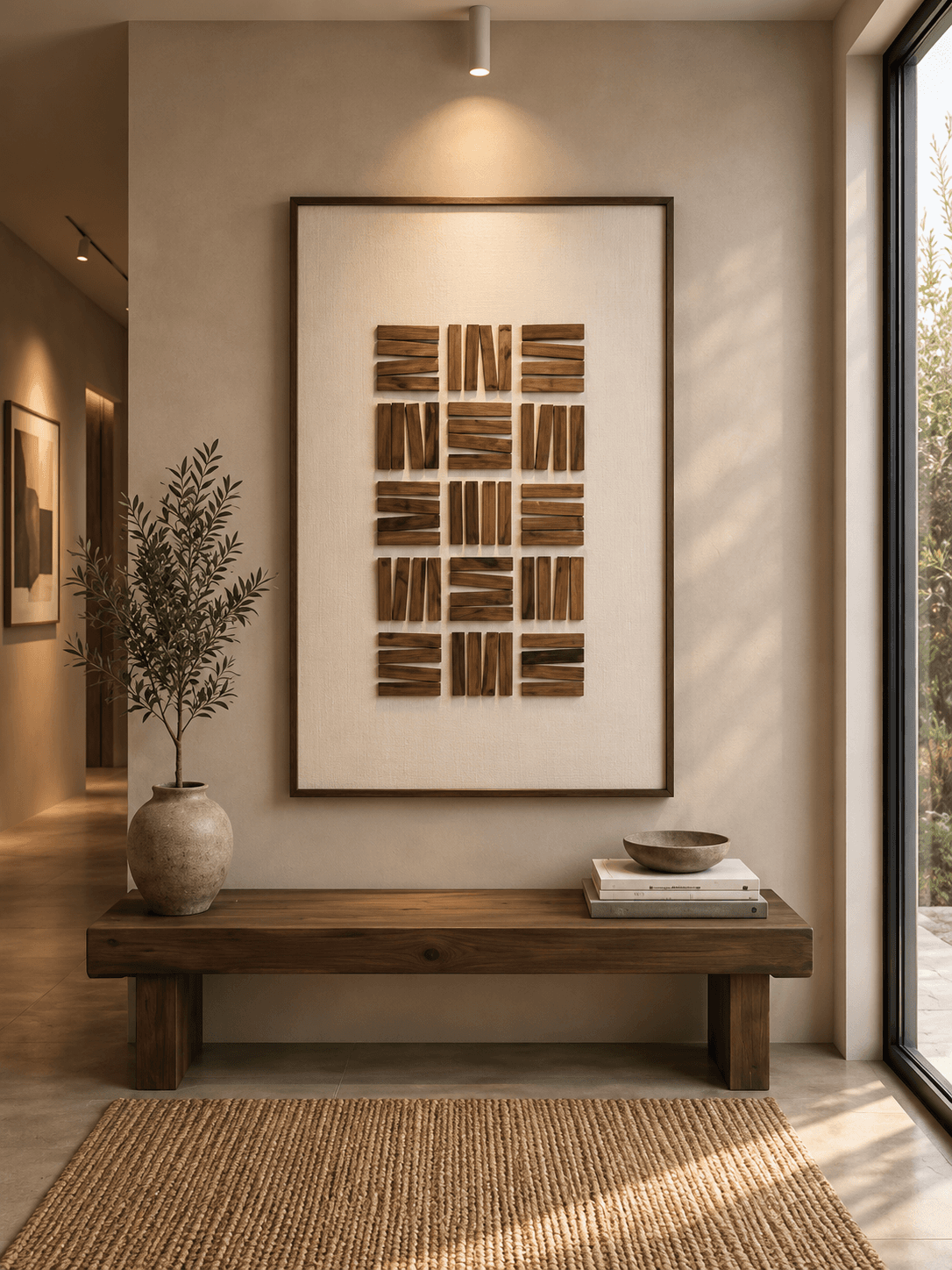 Framed Brown Square Grid Art 80-120cm view 2