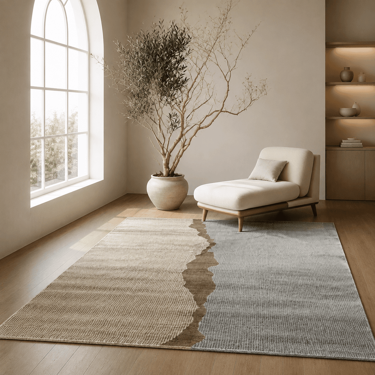 Split Tone Gray Beige Abstract Rug 160-230 cm