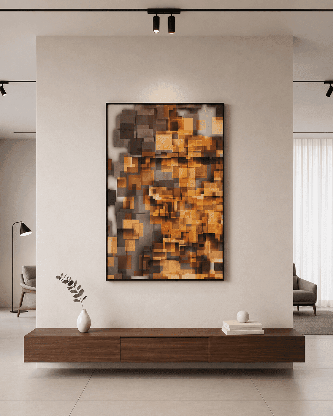 Framed Amber & Orange Mosaic Art view 2