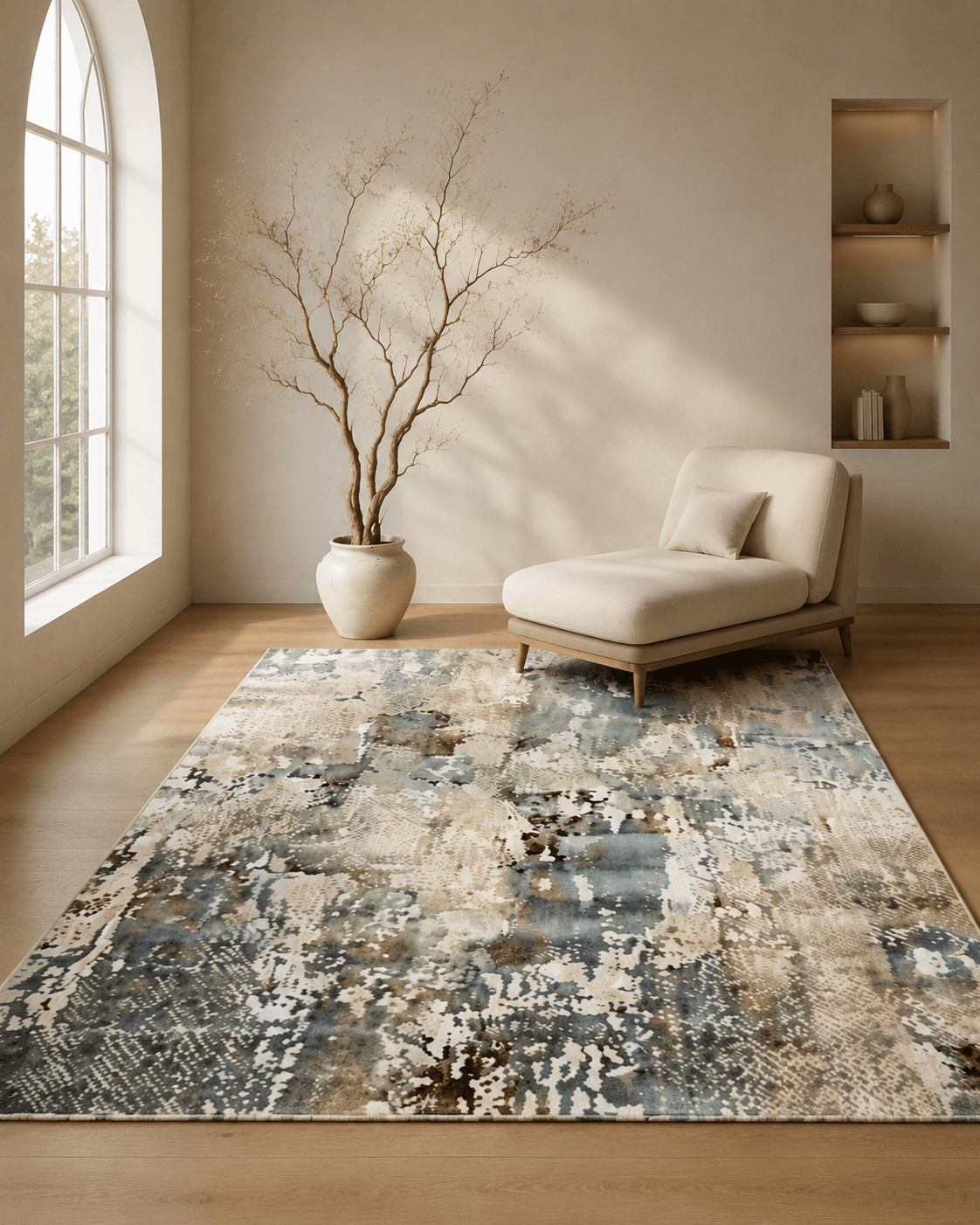 Blue Gray Abstract Arched Window Rug