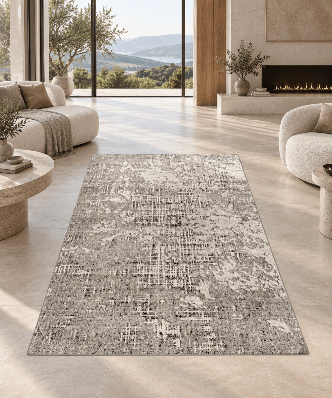 Grey Distressed Abstract Area Rug