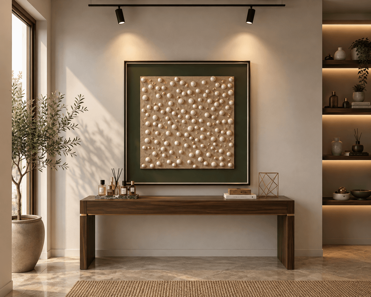 Framed Gold Textured Grid Pattern 80-80cm view 2