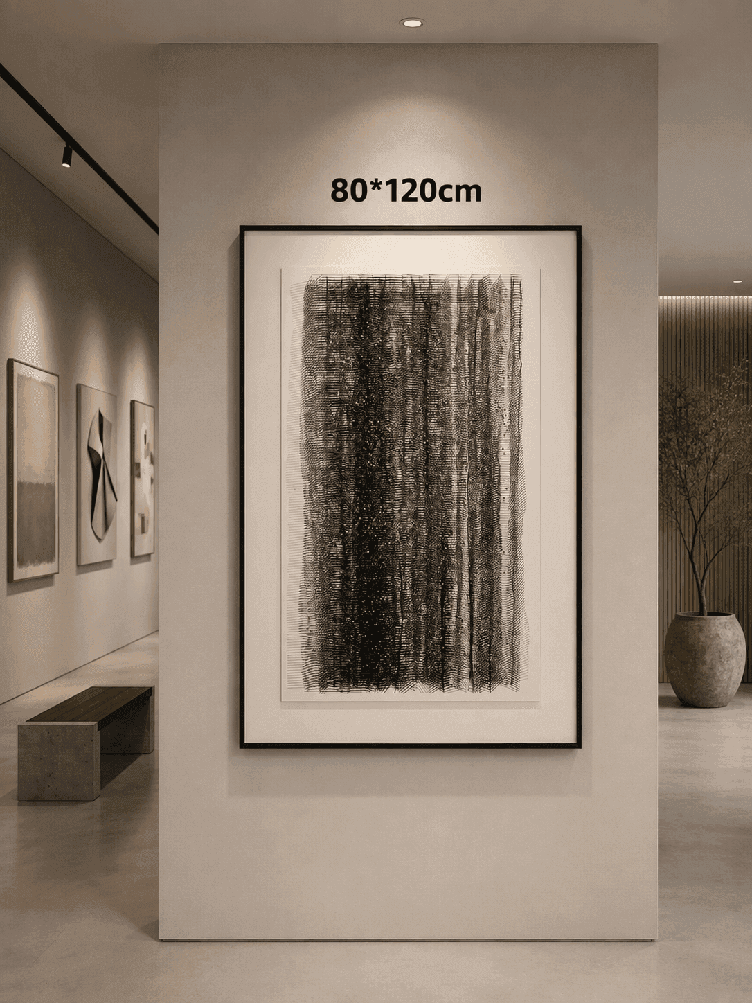 Framed B&W Abstract Vertical Lines – 80x120 cm view 3