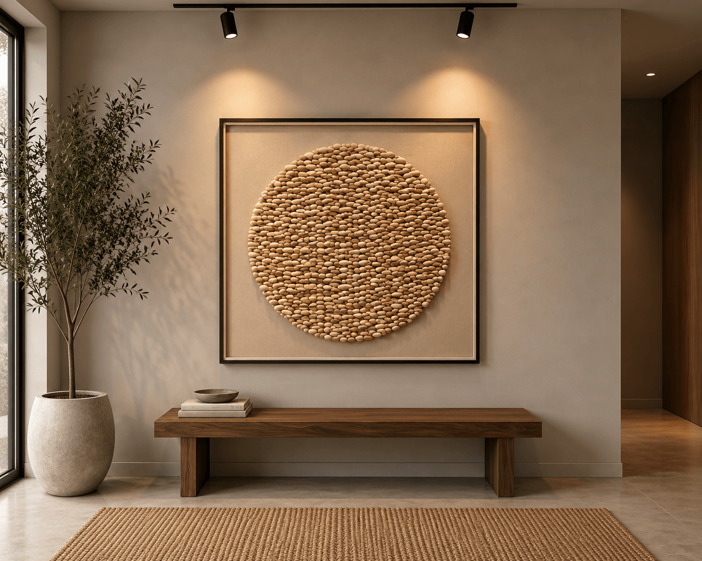 Framed Gold Textured Circle Art 80-80cm view 2
