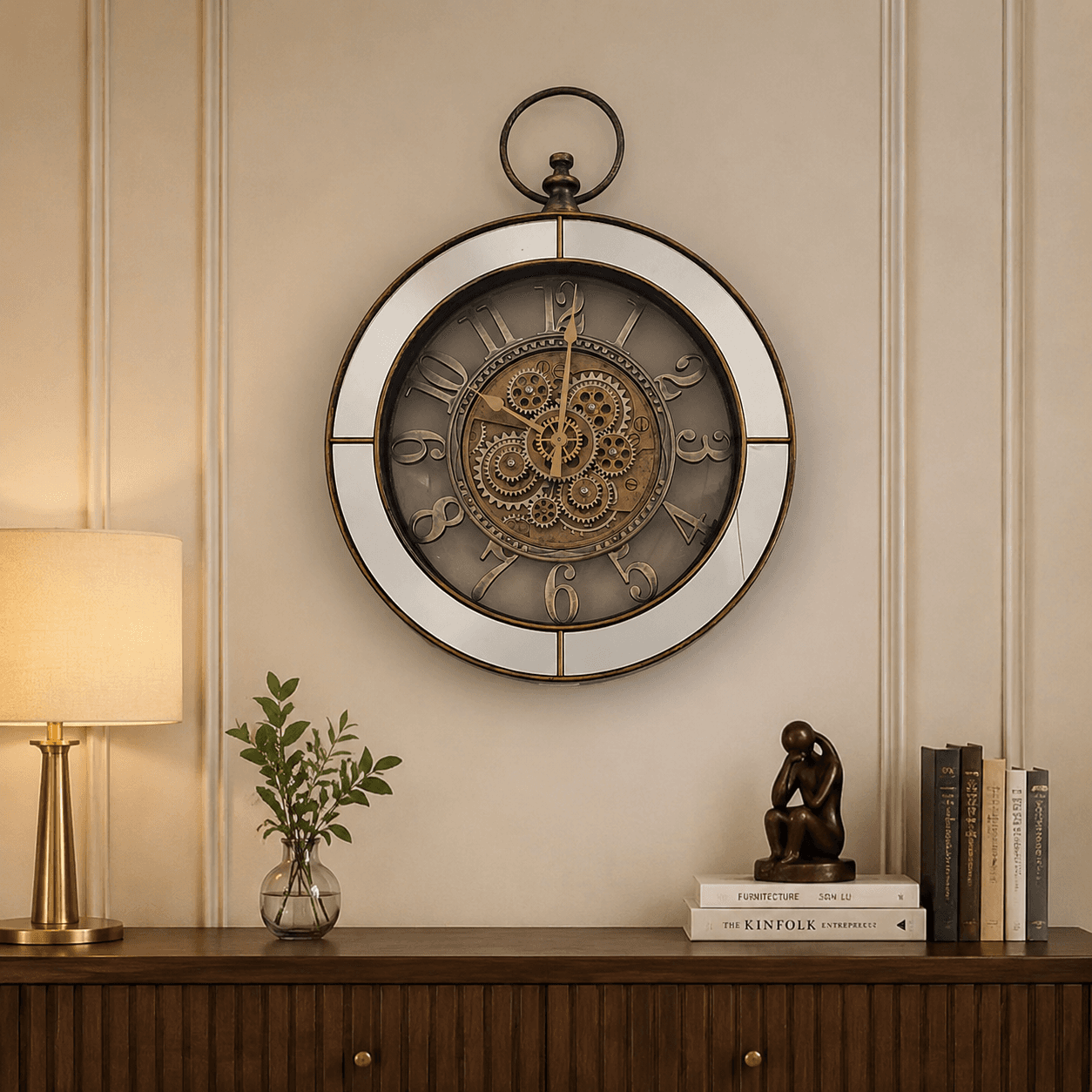 Antique Steampunk Wall Clock Console