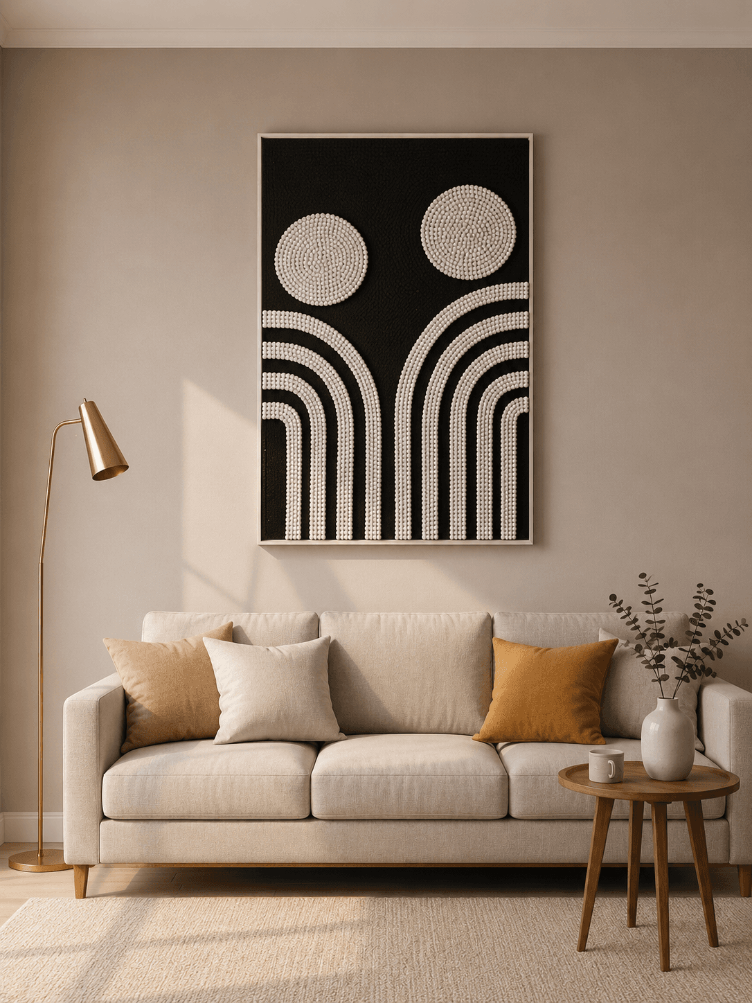 Framed B&W Geometric Arches & Circles 80-120cm