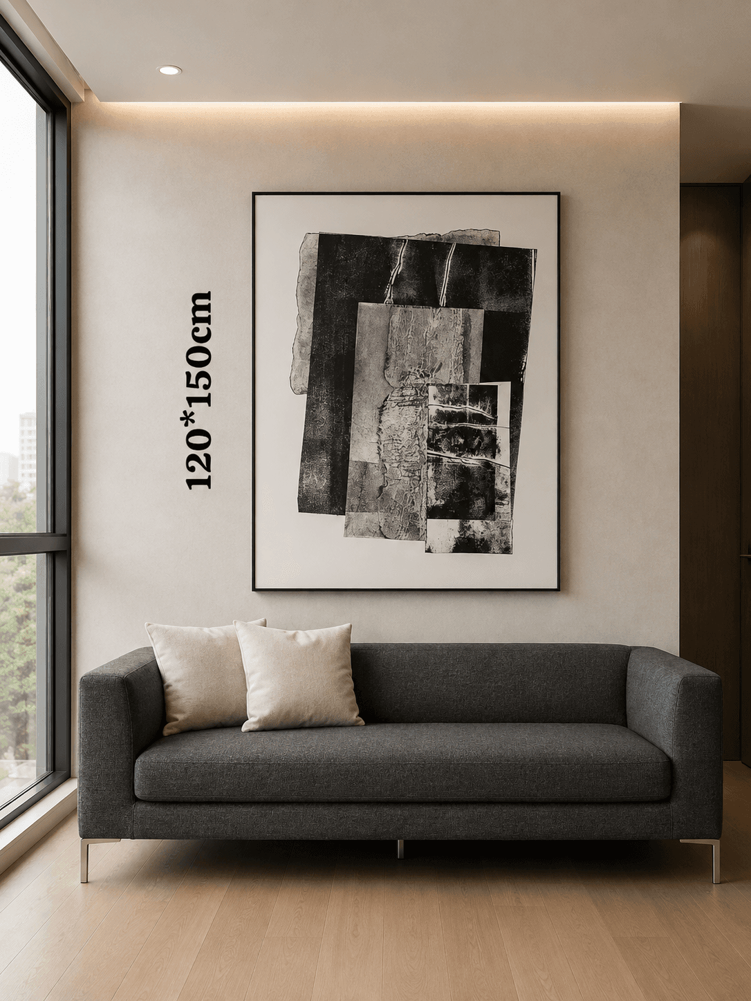 Framed B&W Collage Abstract Art 120-150cm