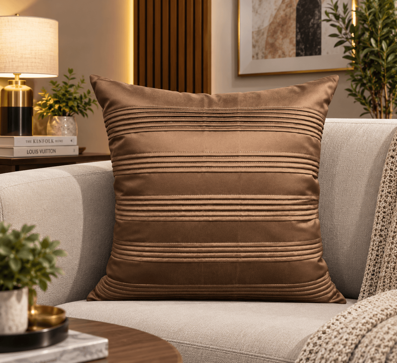 Bronze Pleated Satin Cushion Cover Design 5927