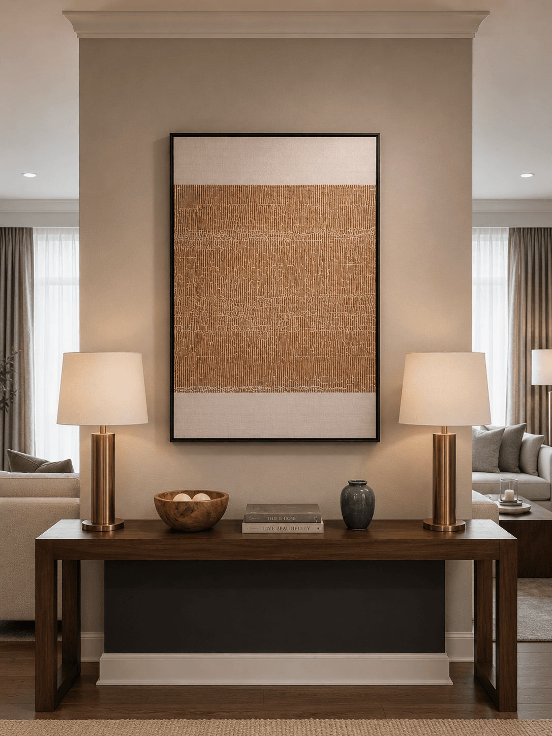 Framed Brown & Cream Abstract Art 80-120cm
