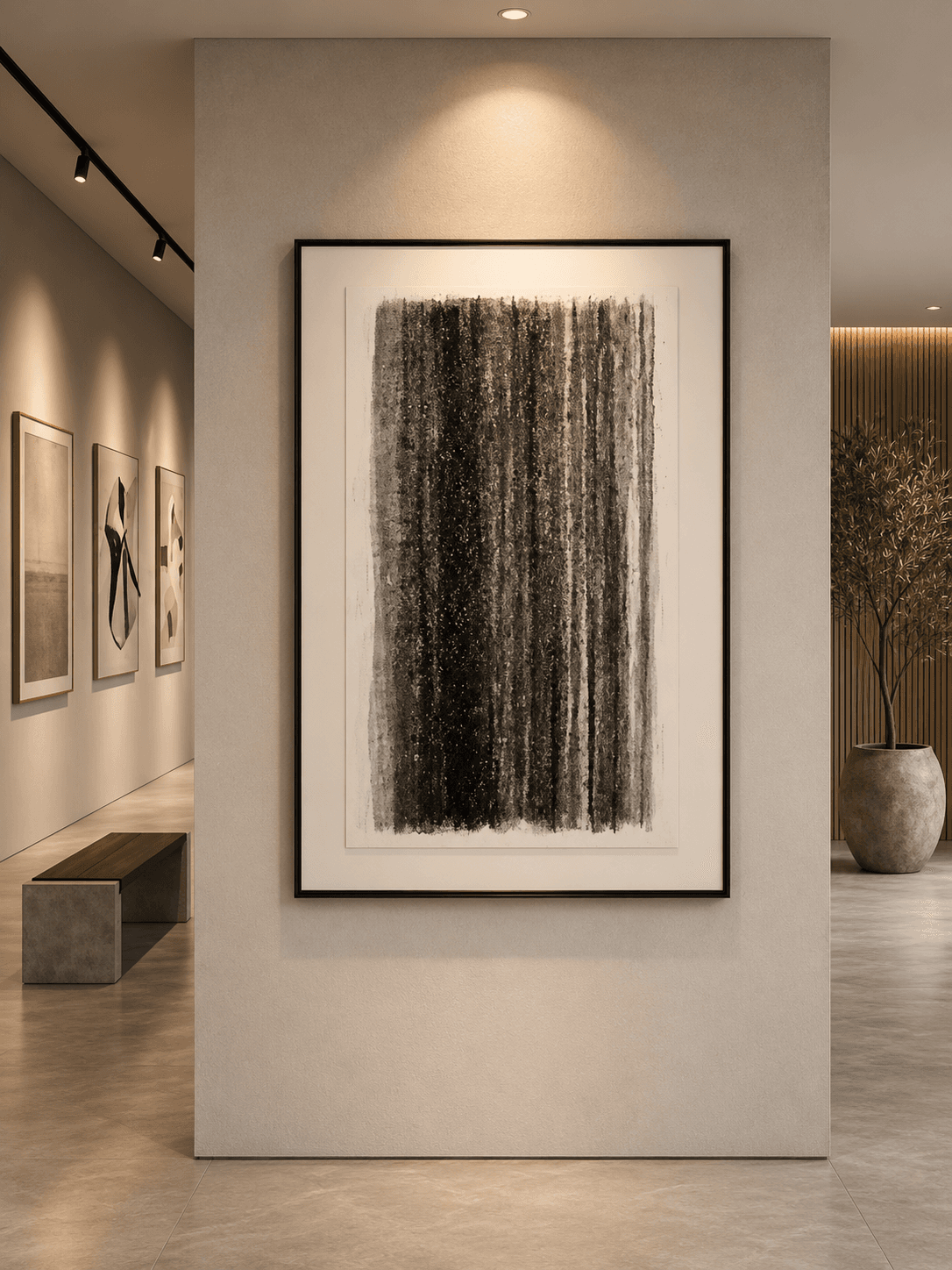 Framed B&W Abstract Vertical Lines – 80x120 cm view 2