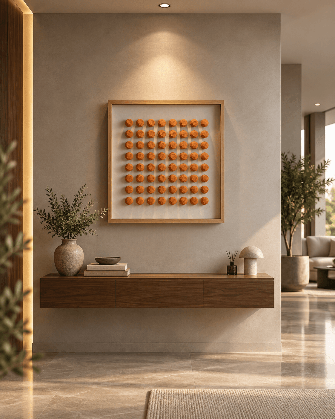 Framed Orange Grid Pattern – Warm Geometric 40-40cm view 2