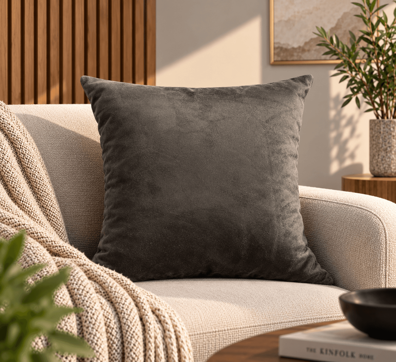 Charcoal Grey Velvet Cushion Cover Design 1012