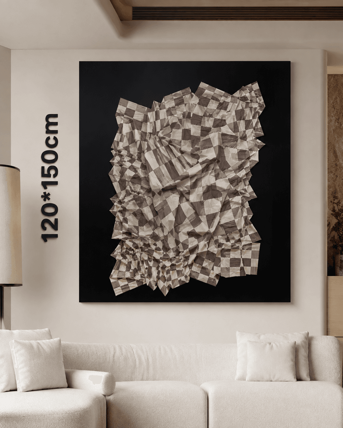 Framed B&W 3D Origami Pattern – 120x150 cm