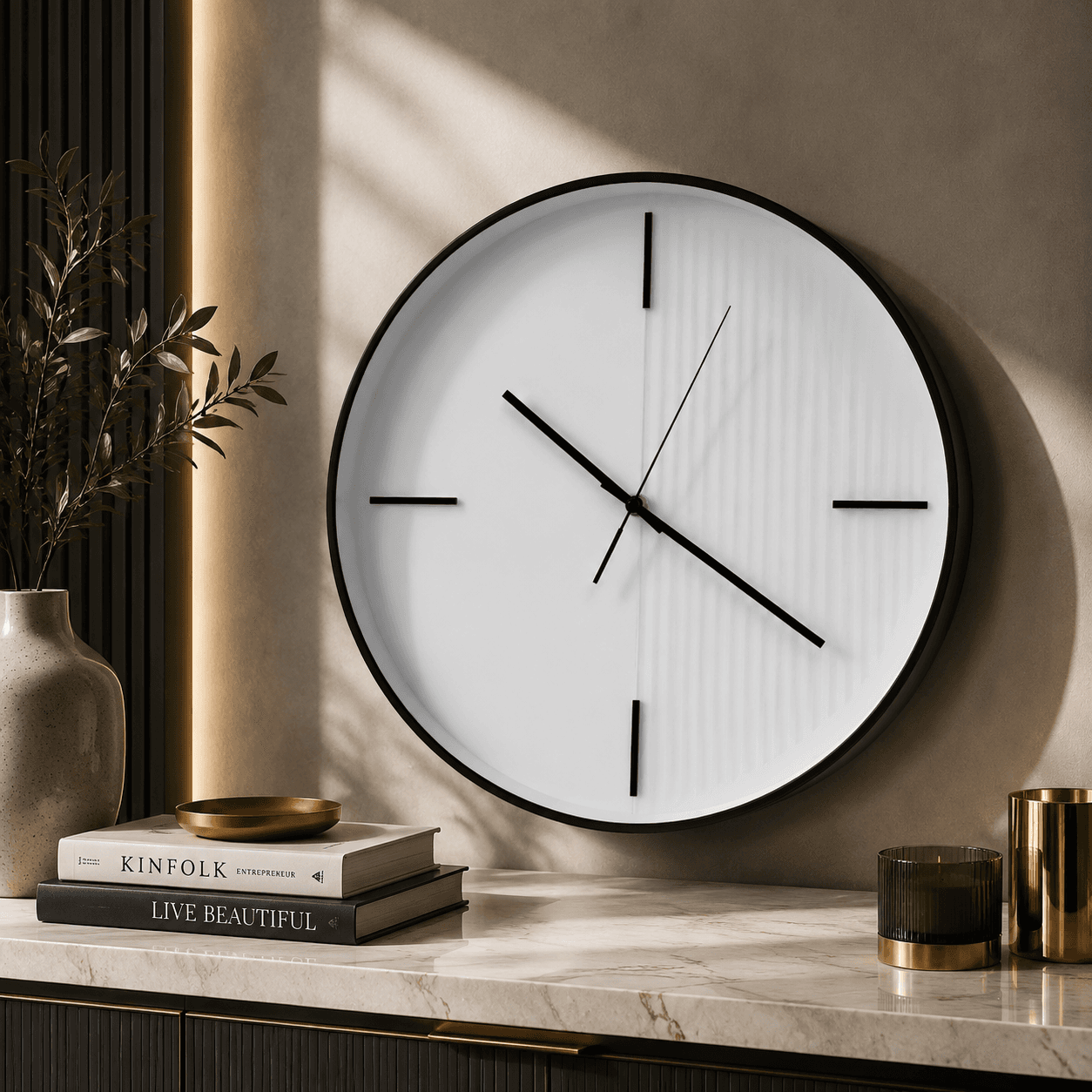 White Minimalist Wall Clock Console