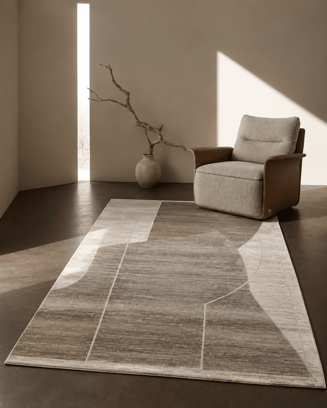 Taupe Geometric Panel Rug 160-230 cm