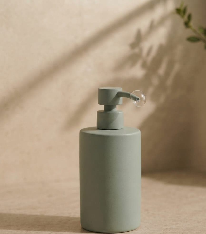 Green Olive Ceramic Soap Dispenser Set view 2
