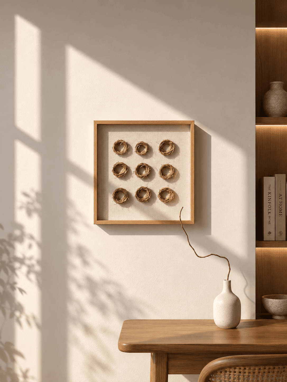 Framed Circle Grid – Wooden Texture Art 40-40cm view 2