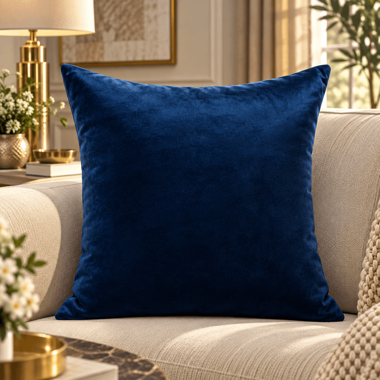 Navy Blue Velvet Cushion Cover Design 1012
