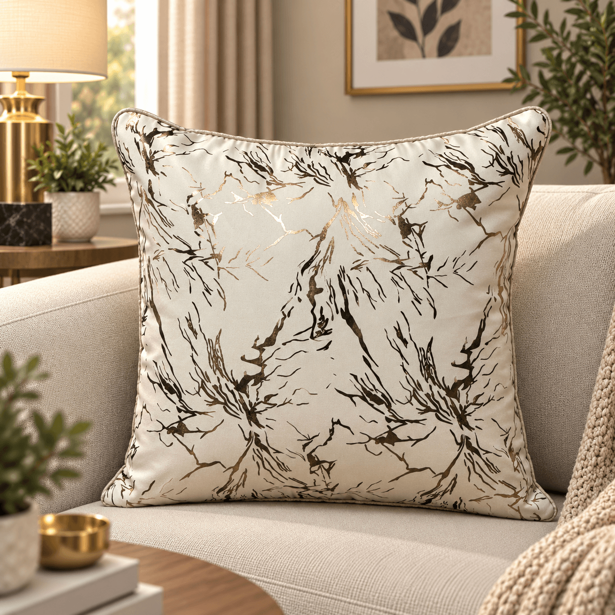 Ivory Gold Crackle Cushion Cover Design cc1211