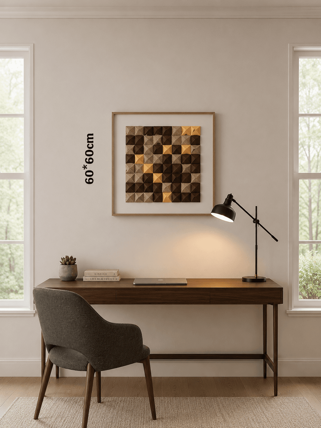 Framed Geometric Brown & Yellow Checker 60-60cm