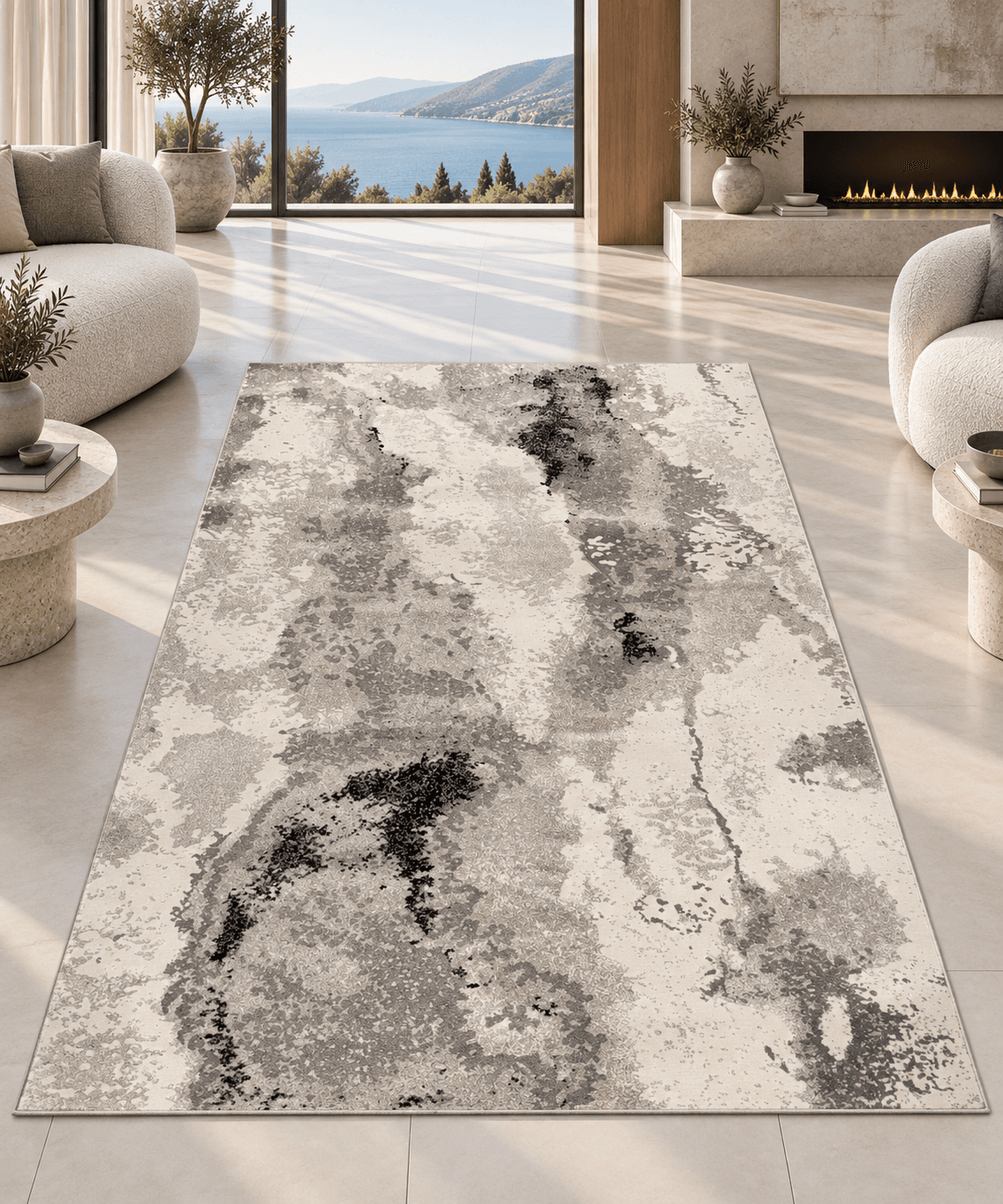Grey Marble Abstract Area Rug