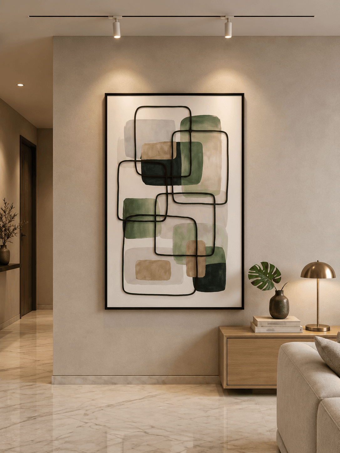 Framed Green Botanical Geometric Art 80-120cm view 2