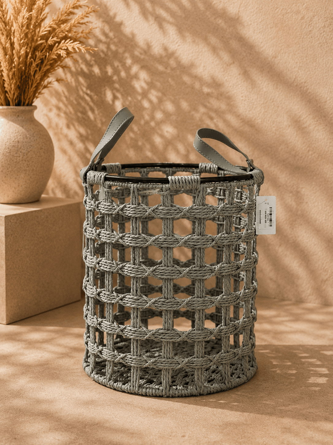 Grey Metal Open-Weave Decorative Basket
