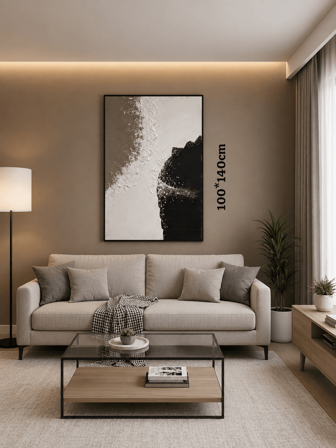 Framed B&W Abstract Landscape Art 100-140cm