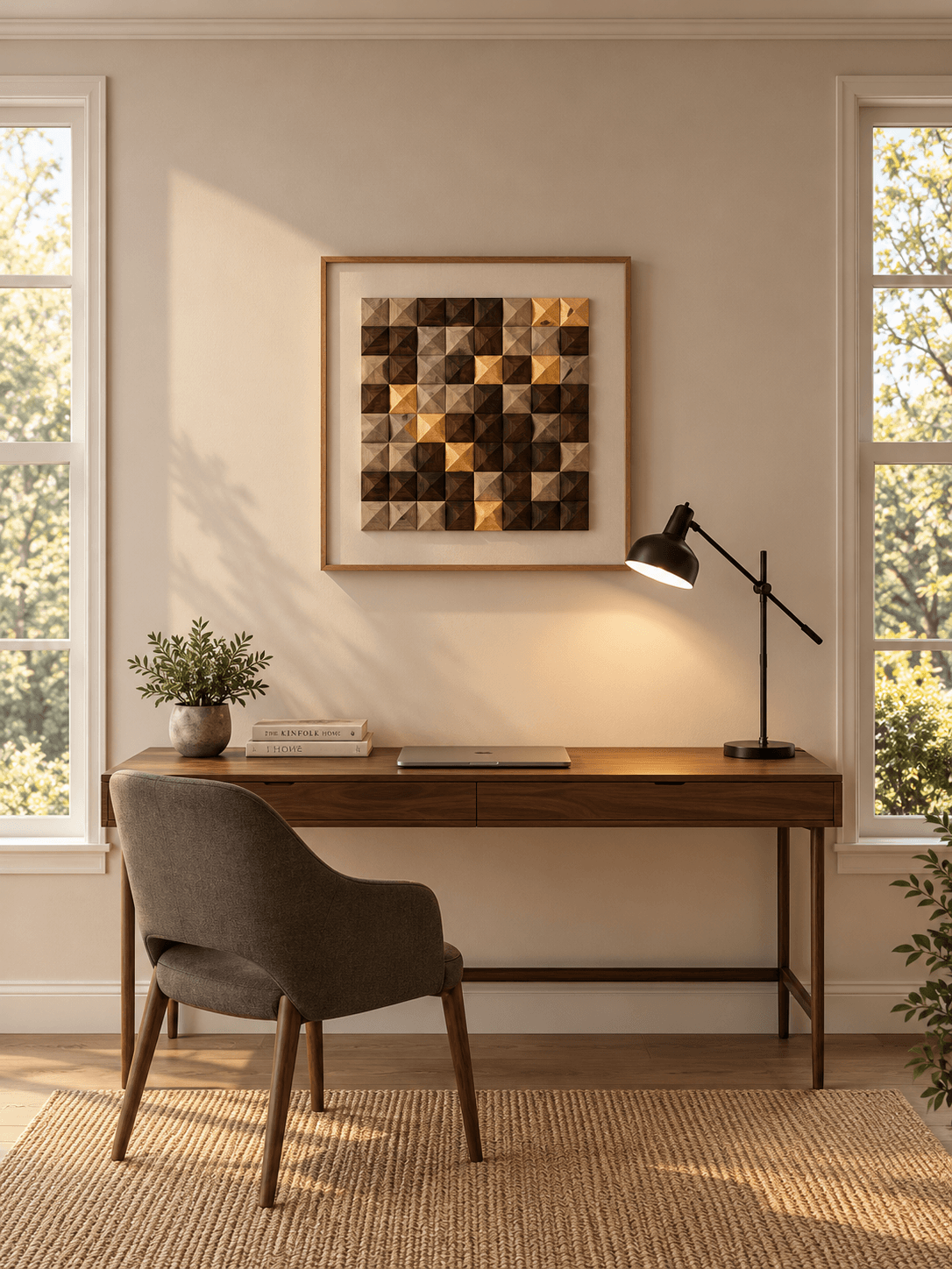 Framed Geometric Brown & Yellow Checker 60-60cm view 2