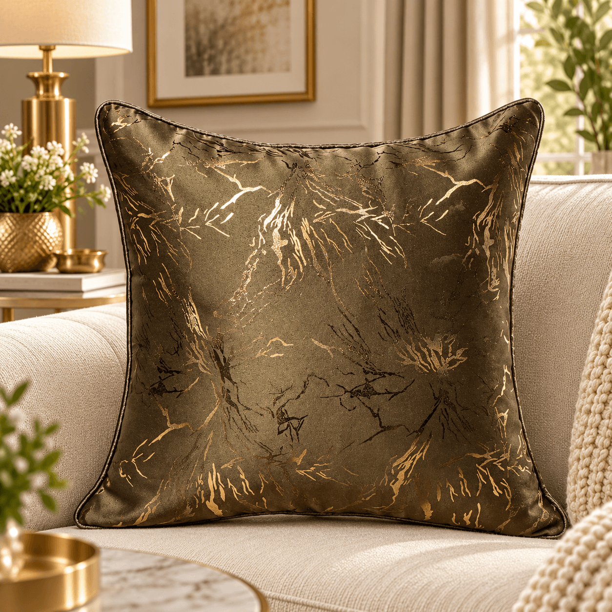 Olive Gold Crackle Cushion Cover Design cc1211