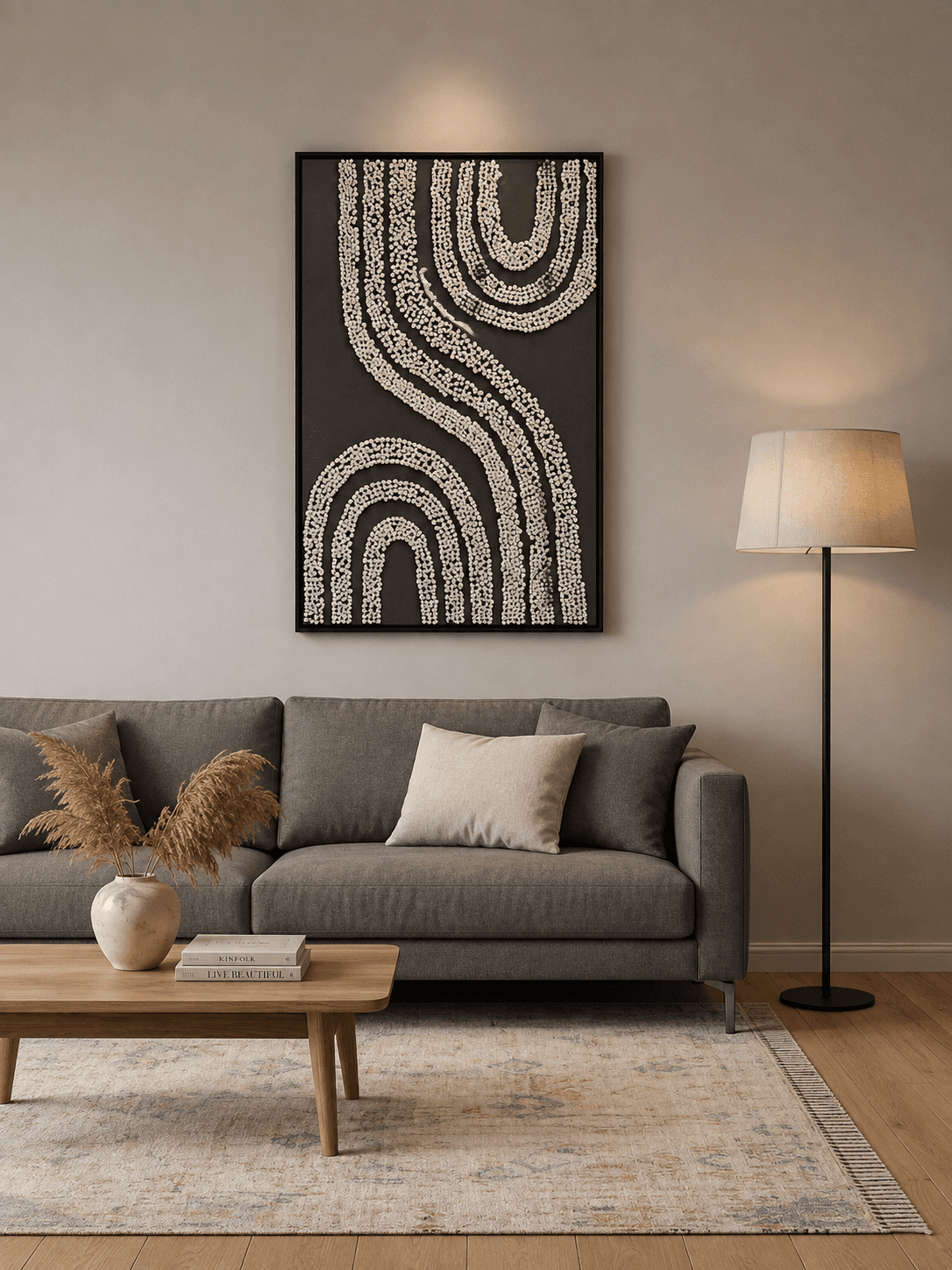Framed B&W Mosaic Swirl & Arches 80-120cm