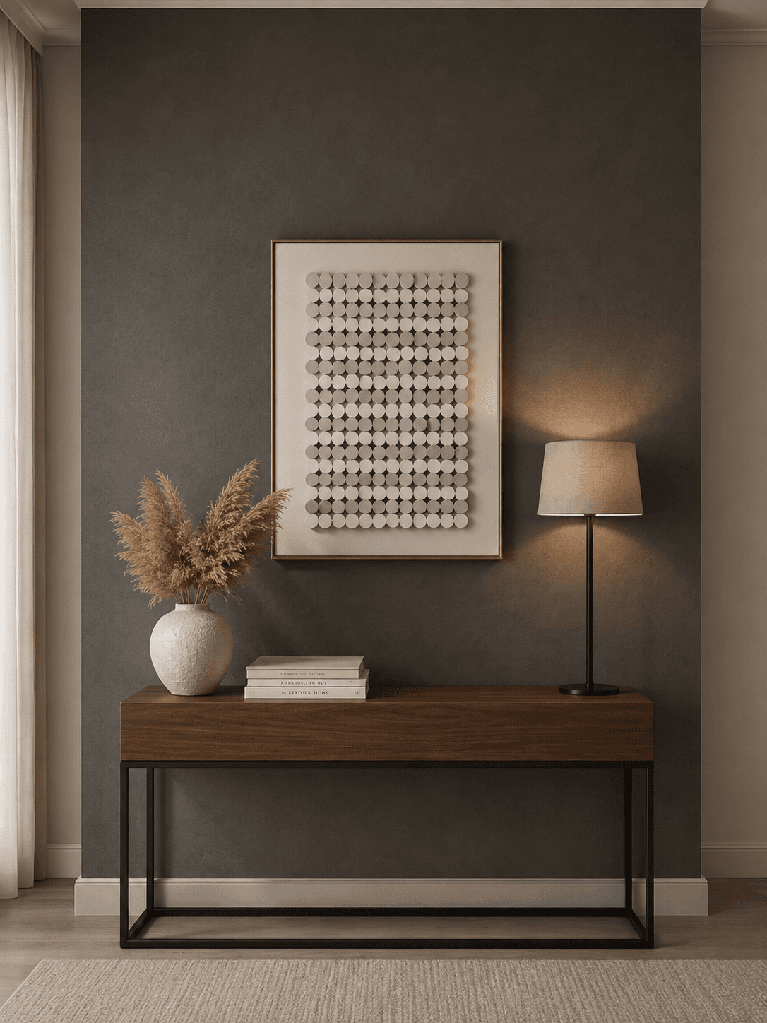 Framed Brown Wooden Square Pattern 70-100cm