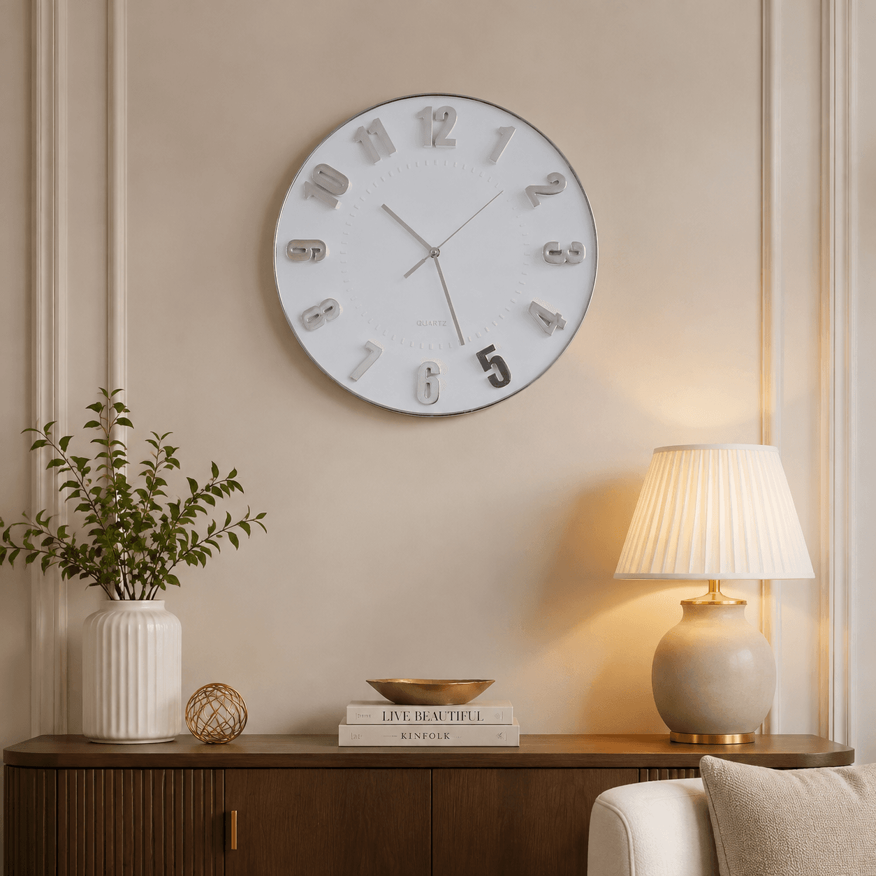 White Clean Wall Clock Console