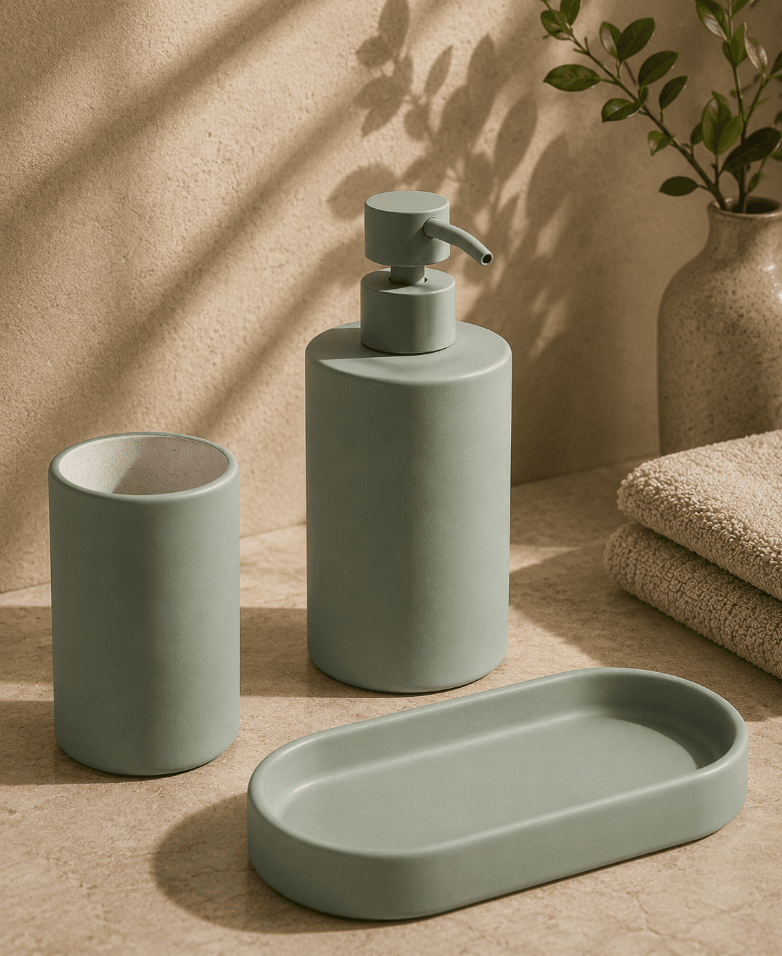 Green Olive Ceramic Soap Dispenser Set view 4