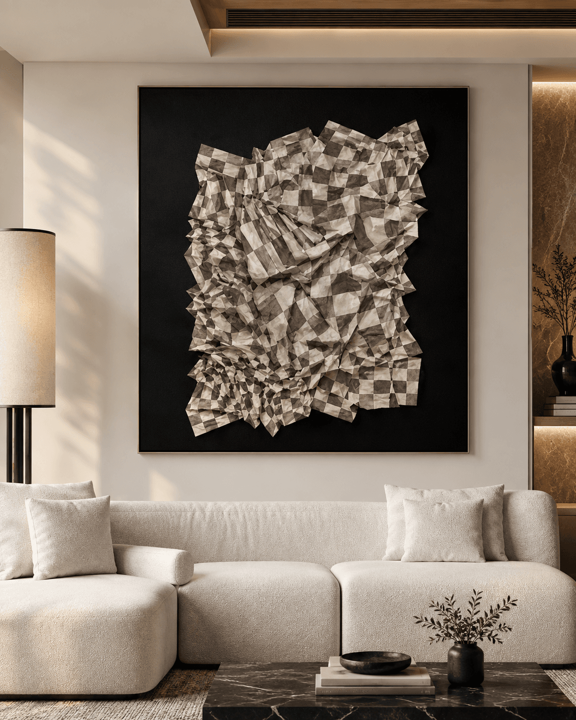Framed B&W 3D Origami Pattern – 120x150 cm view 2
