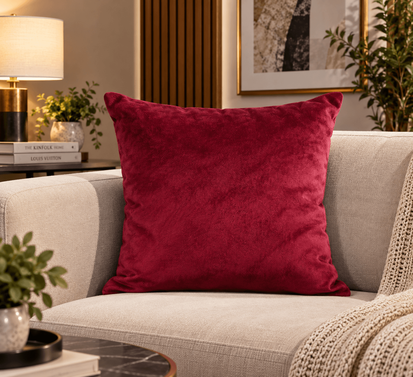 Burgundy Velvet Cushion Cover Design 1012