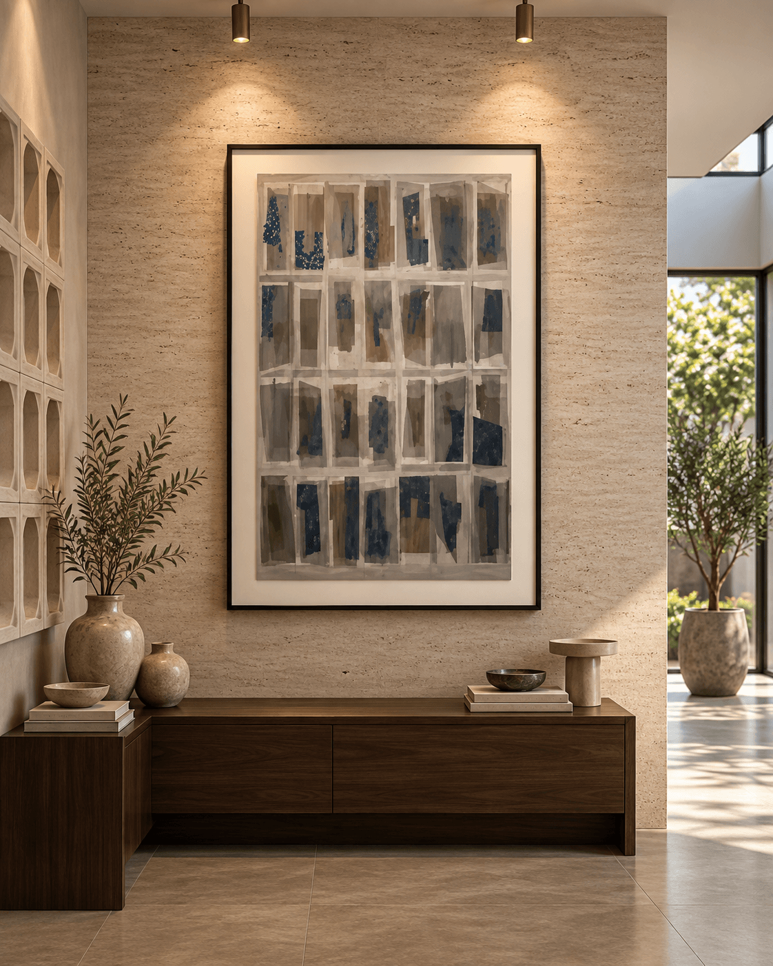 Framed B&W Grid Pattern – 80x120 cm