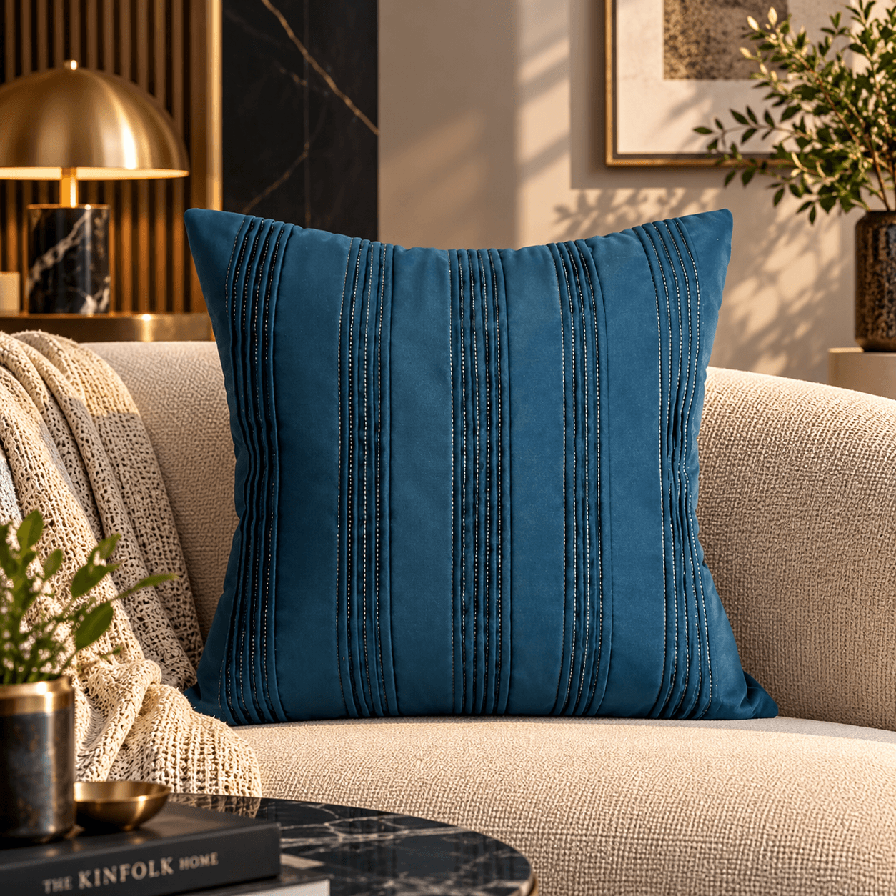 Teal Beaded Pleat Cushion Cover Design 5927
